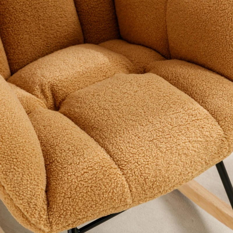 Cozy Teddy Fabric Glider Rocking Chair with Wooden Frame, Chic Nursery Accent Chair with 250 lb Capacity, 31.5'' L x 27.5" W x 37.5" H, Khaki