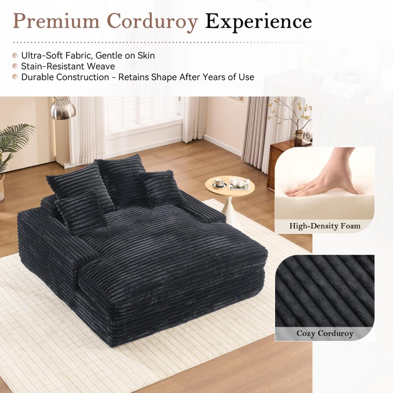 Spacious Corduroy Chaise Lounge Sofa with High-Resilience Foam, Plush Sleeper Couch for Living Room Apartment, 69'' L x 65.5"W x 24.5" H, Gray