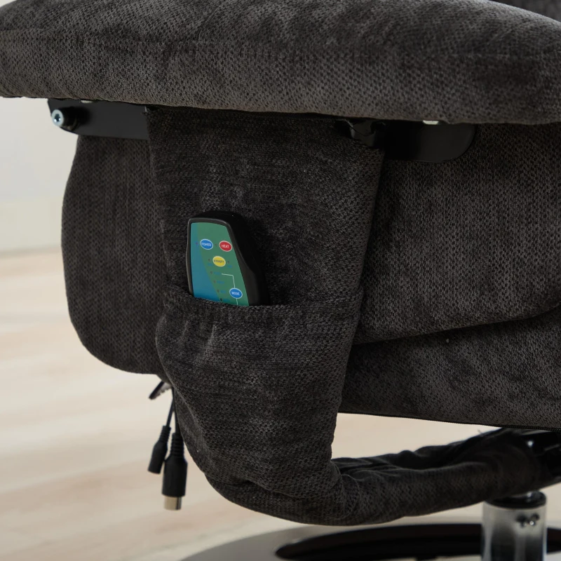 Ergonomic Recliner Chair with Ottoman and Massage, Swivel Lounge Chair with Heated Seat and 140° Recline, 32'' L x 33" W x 43.5" H, Dark Gray