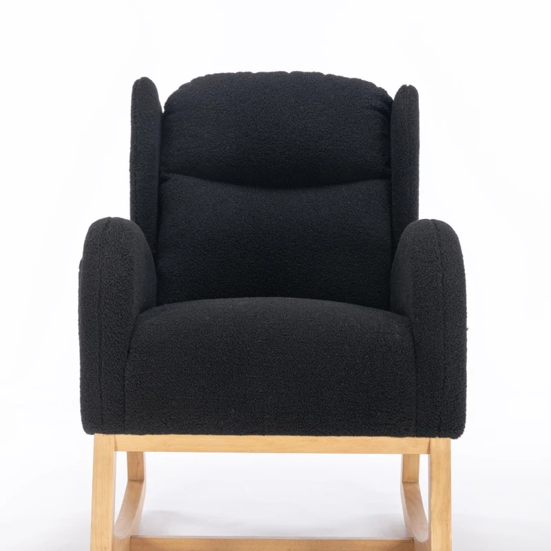 Cozy Teddy Fabric Rocking Chair with Wingback and Larger Seat, Ergonomic Nursery Chair for Living Room Bedroom, 38'' L x 28"W x 40" H, Black