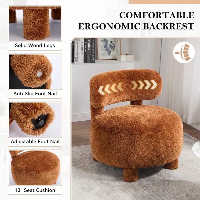 Cozy Fur Fabric Accent Chair with Padded Seat Cushion, Stylish Slipper Chair for Living Room Bedroom Vanity, 28.5'' L x 28.5"W x 30" H, Khaki