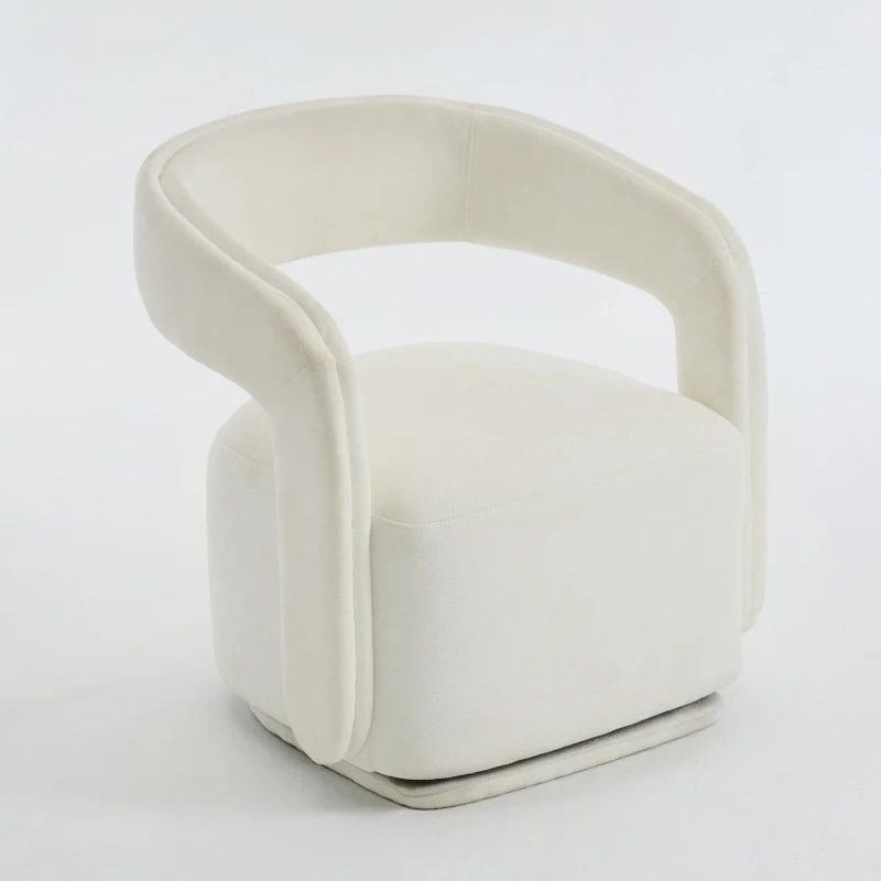 Cozy Chenille Swivel Accent Armchair with Curved Backrest, Stylish Barrel Leisure Chair for Living Room Study, 27.5'' L x 25.5"W x 29" H, White