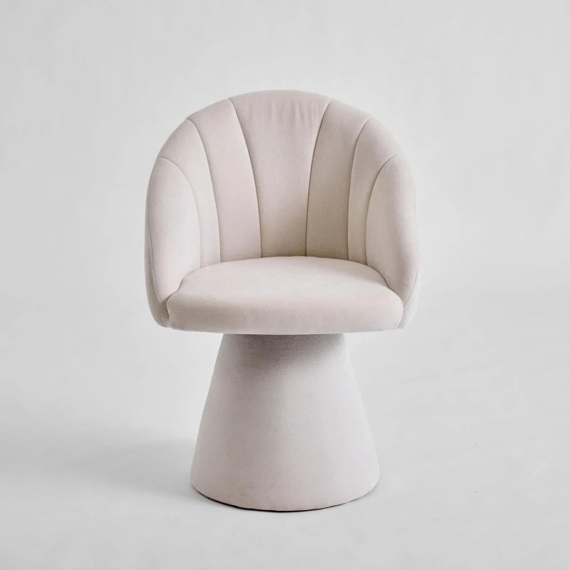 Elegant Swivel Accent Armchair with Curved Backrest, Chenille Vanity Chair with 360° Rotation and Armrests, 22.5'' L x 22" W x 31.5" H, Beige