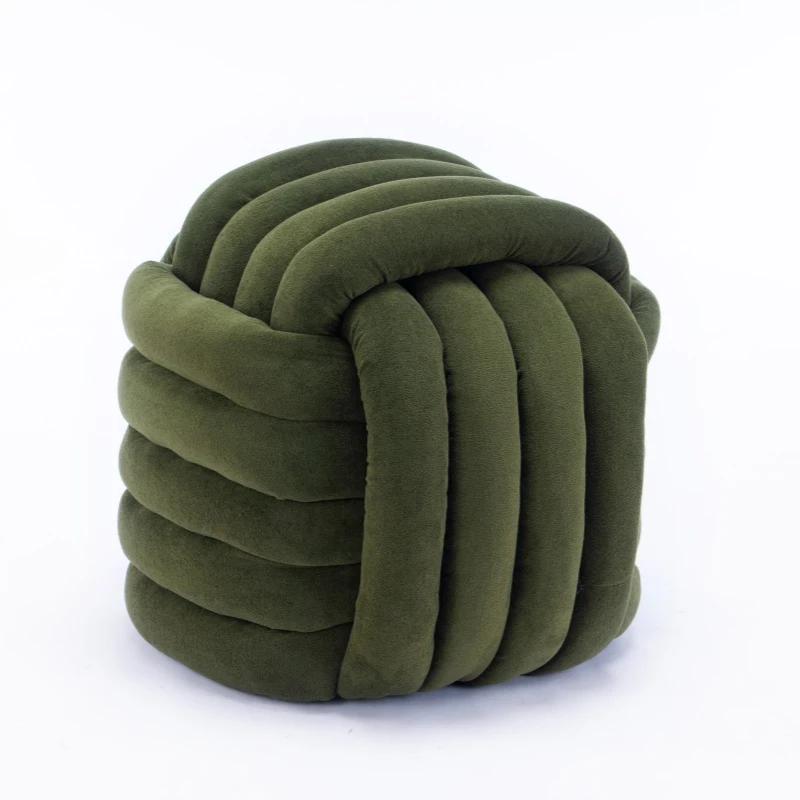 Cozy Modern Knot Design Ottoman with Soft Chenille and Foam Filling, Chic Makeup Stool with No Assembly, 19.5'' L x 19.5" W x 17.5" H, Green