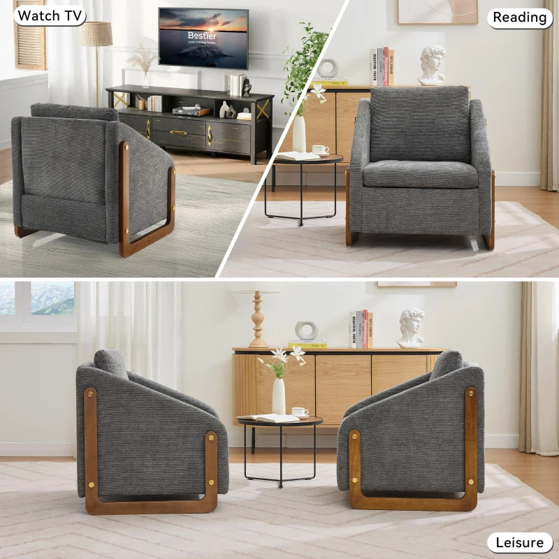 Elegant Chenille Armchair with Cushioned Seat and Nailhead Trim, Ergonomic Accent Chair with Sturdy Wood Frame, 29'' L x 29" W x 29" H, Gray