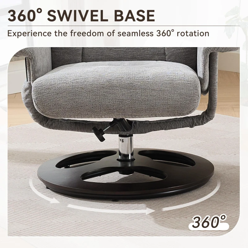 Ergonomic Recliner Chair with Ottoman and Massage, Cozy Swivel Lounge Chair with Heated Seat and 140° Recline, 32'' L x 33" W x 43.5" H, Grey