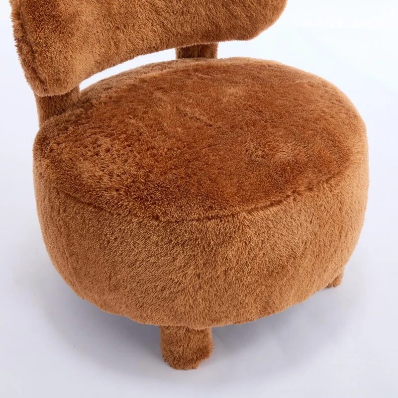 Cozy Fur Fabric Accent Chair with Padded Seat Cushion, Stylish Slipper Chair for Living Room Bedroom Vanity, 28.5'' L x 28.5"W x 30" H, Khaki