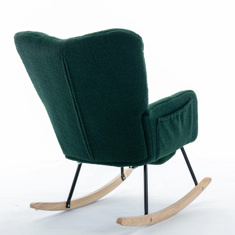 Cozy Teddy Fabric Rocking Chair with Adjustable Footstool, Ergonomic Nursery Chair for Living Room Bedroom, 37-49'' L x 26"W x 35-36" H, Green