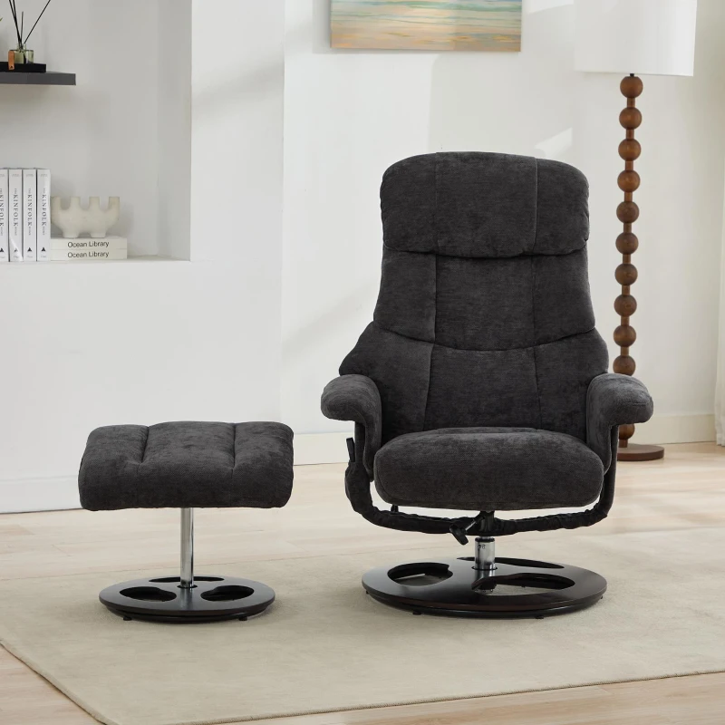 Ergonomic Recliner Chair with Ottoman and Massage, Swivel Lounge Chair with Heated Seat and 140° Recline, 32'' L x 33" W x 43.5" H, Dark Gray