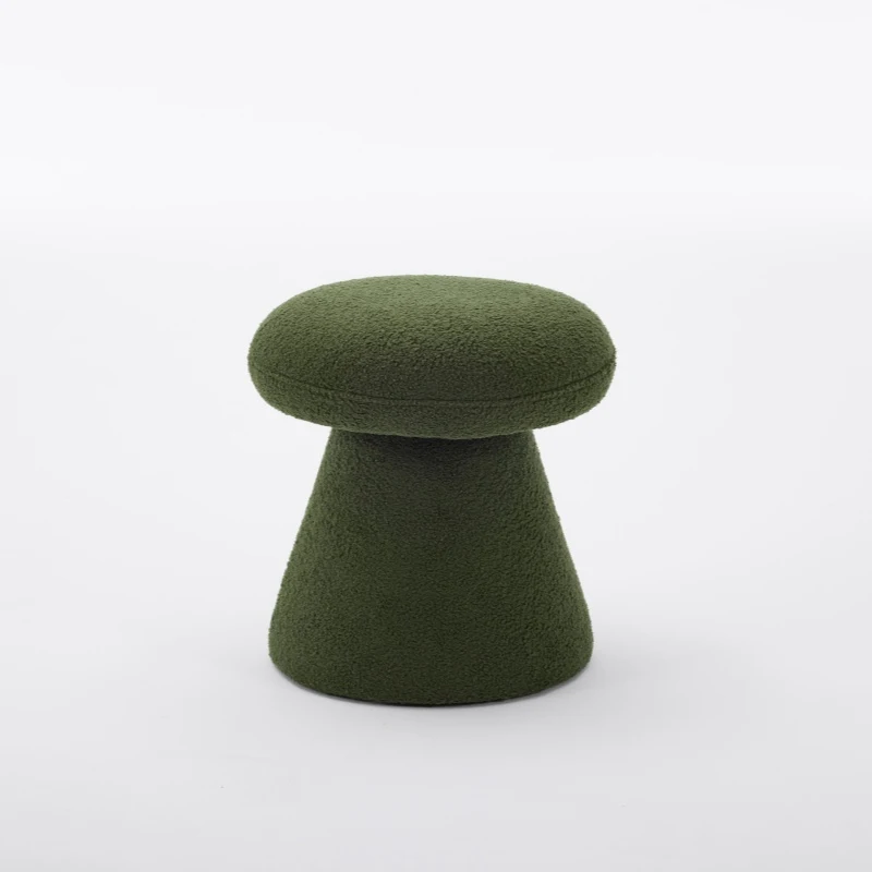 Mushroom-Shaped Swivel Ottoman with Teddy Upholstery, Chic Footstool with 360° Rotation and No Assembly, 16'' L x 16" W x 17.5" H, Green