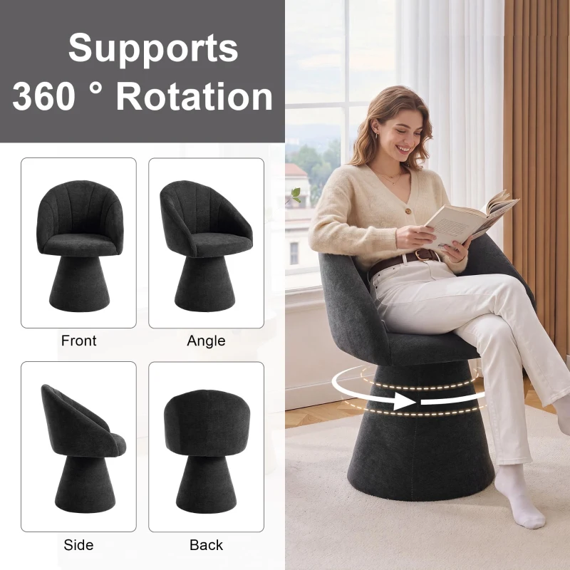 Comfortable Chenille Swivel Accent Armchair with Curved Backrest, Versatile Vanity Chair for Living Room, 22.5'' L x 22"W x 31.5" H, Gray