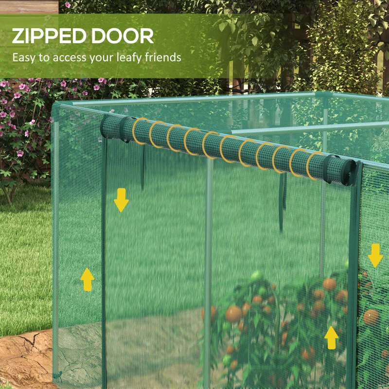 Outsunny Galvanized Steel Crop Cage, Plant Protection Tent with Zippered Door, 8' x 4', Green