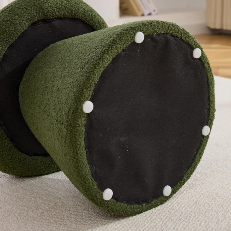 Mushroom-Shaped Swivel Ottoman with Teddy Upholstery, Chic Footstool with 360° Rotation and No Assembly, 16'' L x 16" W x 17.5" H, Green
