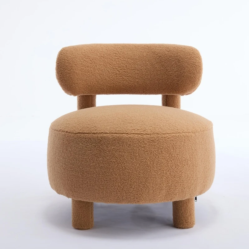 Cozy Teddy Fabric Accent Chair with Padded Seat Cushion, Versatile Slipper Chair for Living Room Bedroom Vanity, 28.5'' L x 28.5"W x 30" H, Khaki
