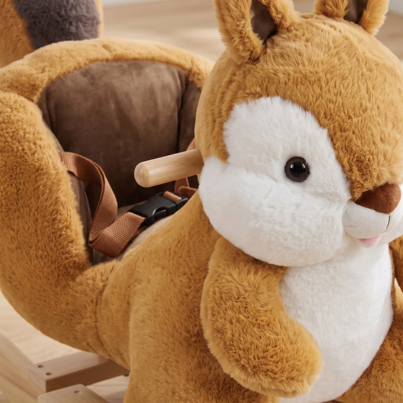 Qaba Baby Rocking Horse for Toddlers 1-3 Years, Squirrel Rocking Horse Toy with Sounds, Seat Belt and Rocking Stopper, Brown