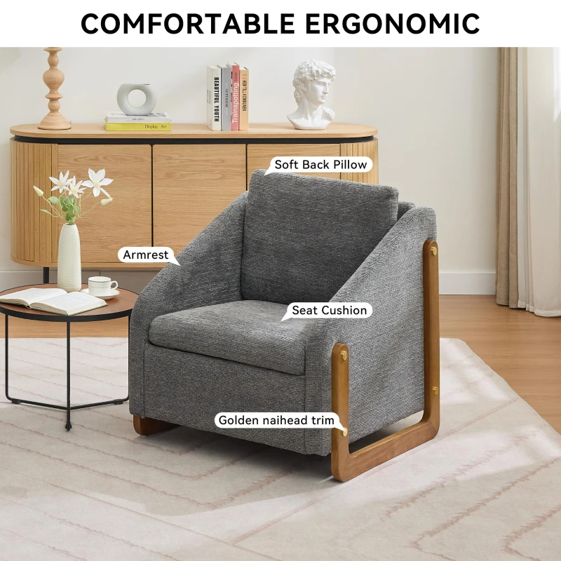 Elegant Chenille Armchair with Cushioned Seat and Nailhead Trim, Ergonomic Accent Chair with Sturdy Wood Frame, 29'' L x 29" W x 29" H, Gray