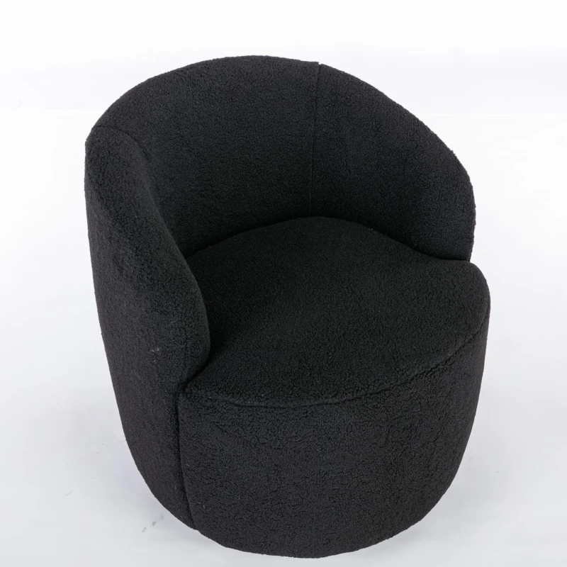 Cozy Teddy Fabric Swivel Accent Chair with Ergonomic Backrest, Classic Barrel Armchair with 360° Rotation, 25.5'' L x 25.5" W x 27.5" H, Black