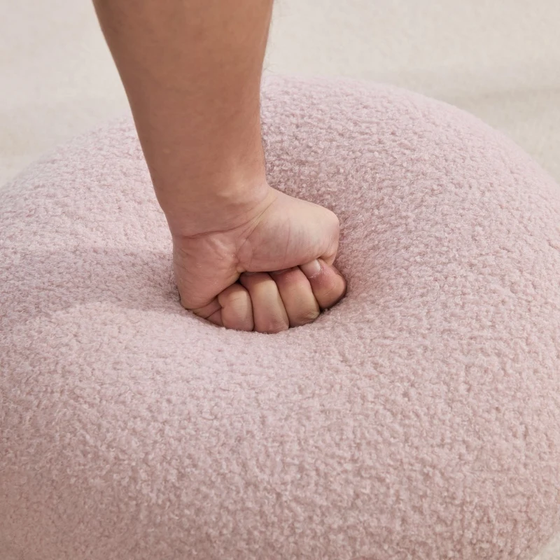Cozy Mushroom Ottoman with Teddy Upholstery and 360° Swivel, Chic Footstool with Non-Slip Feet and No Assembly, 16'' L x 16" W x 17.5" H, Pink
