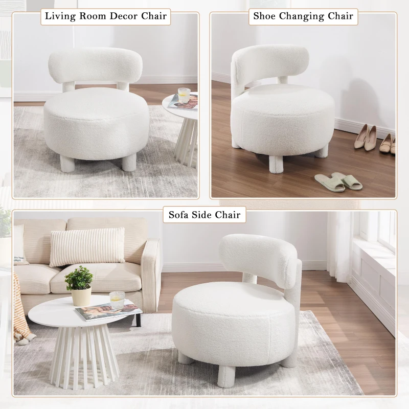 Cozy Teddy Fabric Accent Chair with Padded Seat Cushion, Modern Slipper Chair for Living Room Bedroom Vanity, 28.5'' L x 28.5"W x 30" H, White