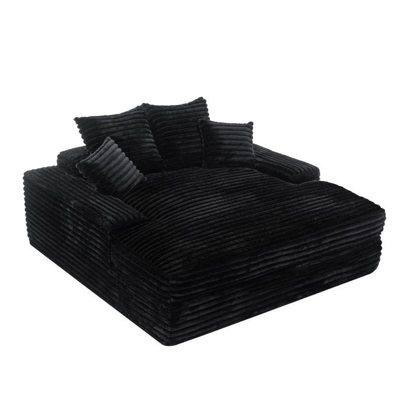 Oversized Corduroy Chaise Lounge Sofa with High-Resilience Foam, Cozy Sleeper Couch for Living Room Apartment, 69'' L x 65.5"W x 24.5" H, Black