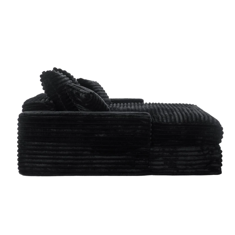 Oversized Corduroy Chaise Lounge Sofa with High-Resilience Foam, Cozy Sleeper Couch for Living Room Apartment, 69'' L x 65.5"W x 24.5" H, Black