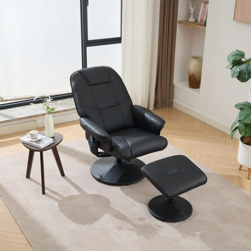 Ergonomic Massage Recliner Chair with Ottoman, Cozy Swivel Lounge Chair with Massage and Seat Heating, 31.5'' L x 29.5" W x 38" H, Black