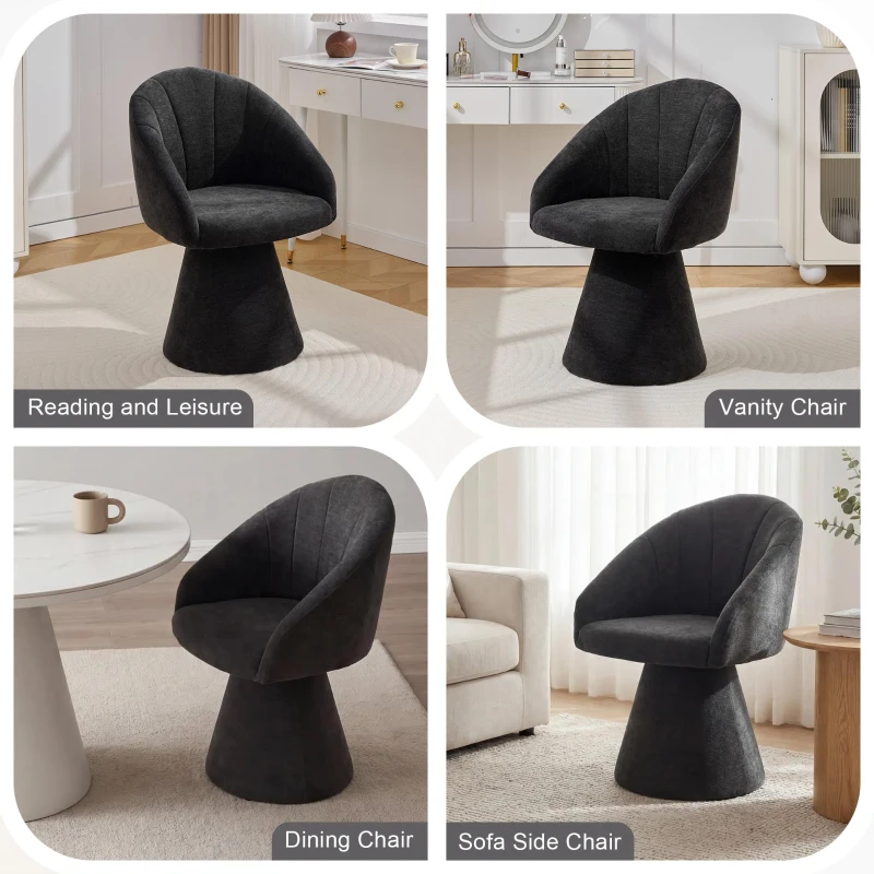 Comfortable Chenille Swivel Accent Armchair with Curved Backrest, Versatile Vanity Chair for Living Room, 22.5'' L x 22"W x 31.5" H, Gray