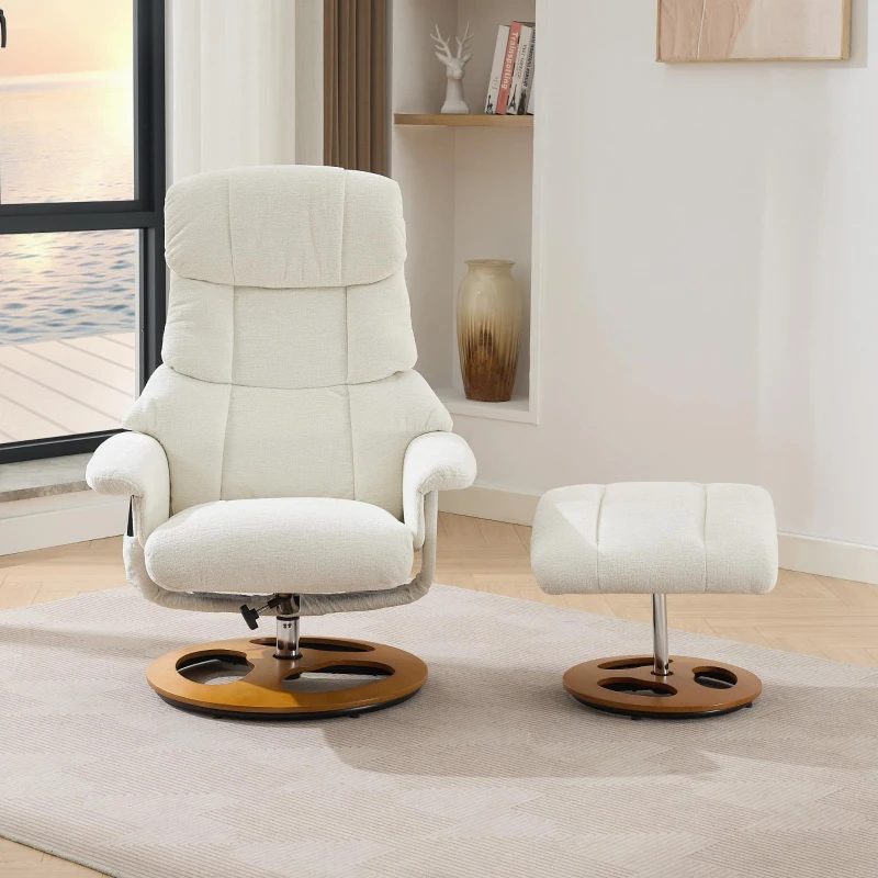 Ergonomic Recliner Chair with Ottoman and Massage, Cozy Swivel Lounge Chair with Heated Seat and 140° Recline, 32'' L x 33" W x 43.5" H, White