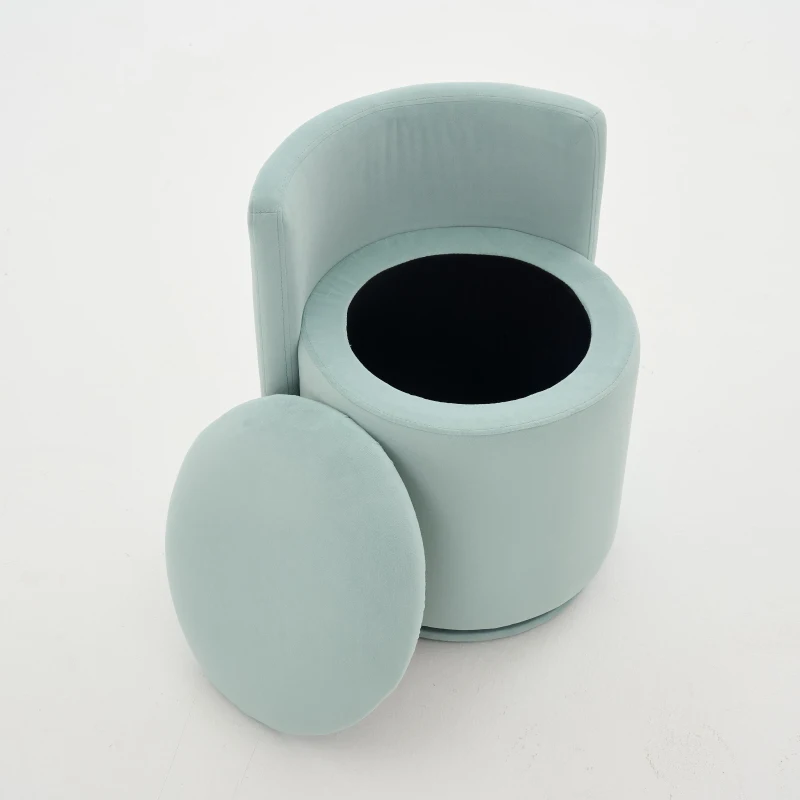Elegant Velvet Accent Chair with 360° Swivel and 20L Hidden Storage, Chic Barrel Chair with Curved Backrest, 18.5'' L x 18.5" W x 22" H, Aqua