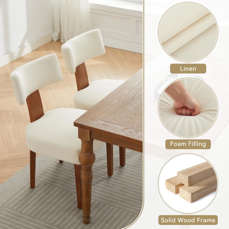 Modern Linen Armless Dining Chair with Padded Seat Cushion, Stylish Side Chair for Dining Room Living Room, 24.5'' L x 20.5"W x 34" H, Beige