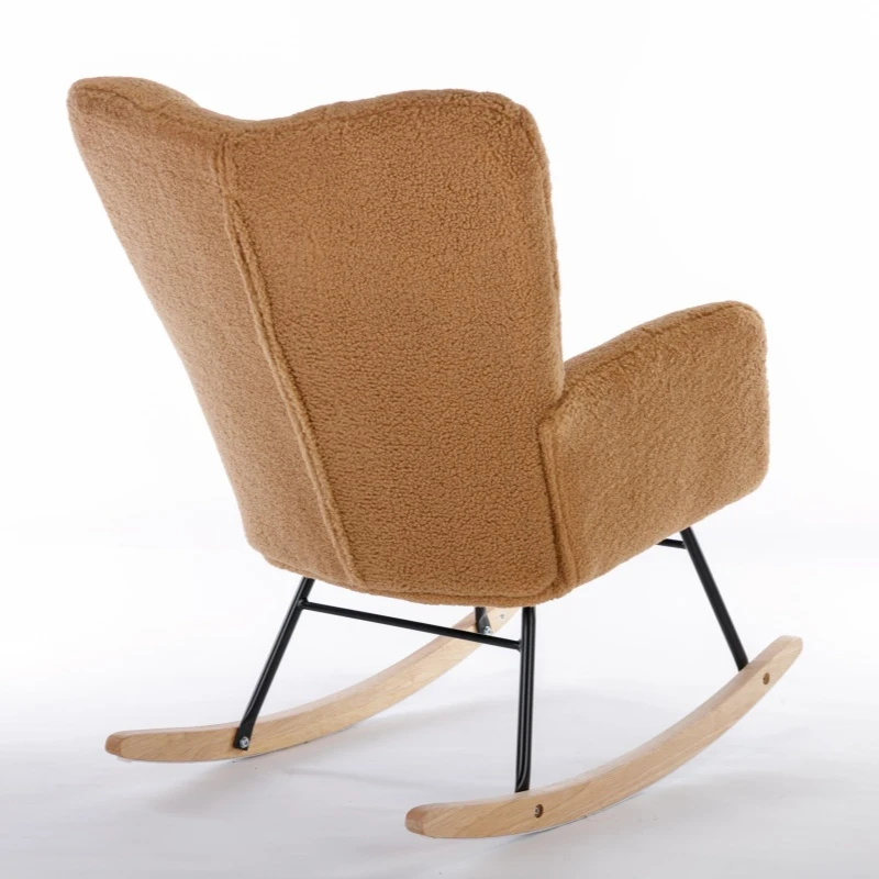 Cozy Teddy Fabric Glider Rocking Chair with Wooden Frame, Chic Nursery Accent Chair with 250 lb Capacity, 31.5'' L x 27.5" W x 37.5" H, Khaki