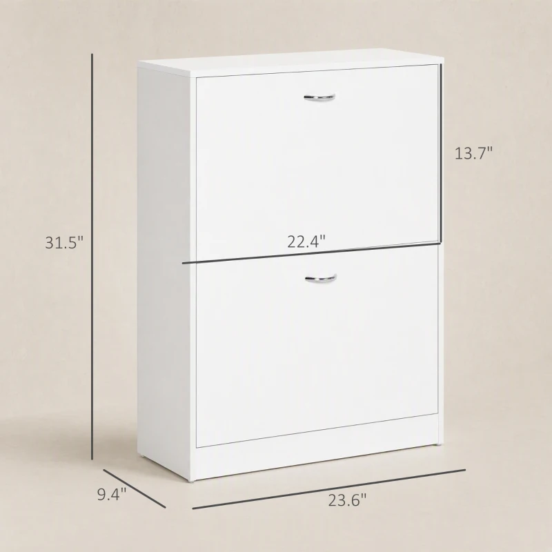 HOMCOM Shoe Cabinet with 2 Flip Drawers, Narrow Shoe Storage Cabinet with Adjustable Shelves for Entryway, Hallway, White