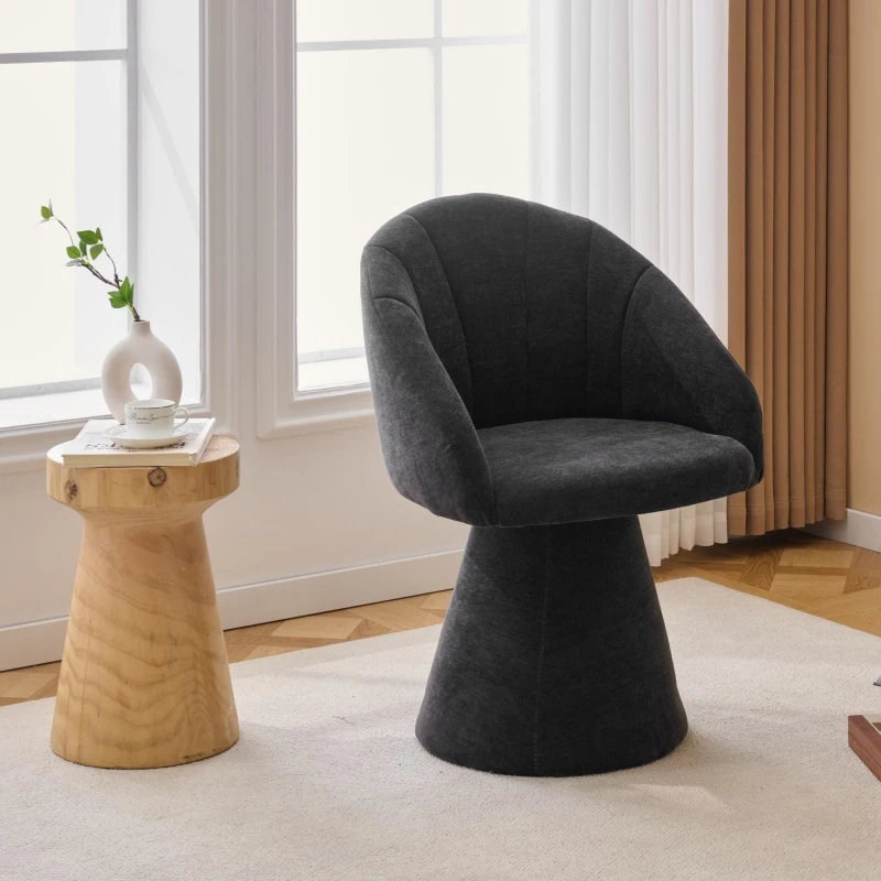 Comfortable Chenille Swivel Accent Armchair with Curved Backrest, Versatile Vanity Chair for Living Room, 22.5'' L x 22"W x 31.5" H, Gray