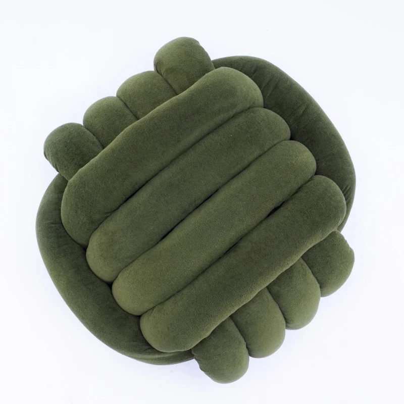 Cozy Modern Knot Design Ottoman with Soft Chenille and Foam Filling, Chic Makeup Stool with No Assembly, 19.5'' L x 19.5" W x 17.5" H, Green