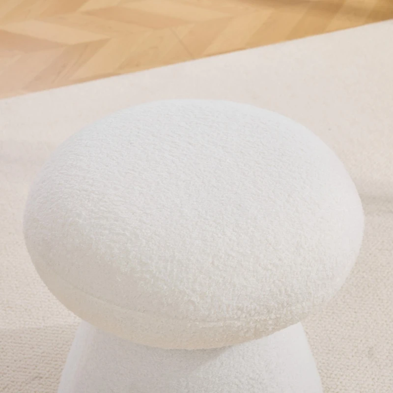 Cozy Teddy Fabric Mushroom Ottoman with 360-Degree Swivel, Versatile Shoe-Changing Stool for Bedroom Living Room, 16'' L x 16"W x 17.5" H, White