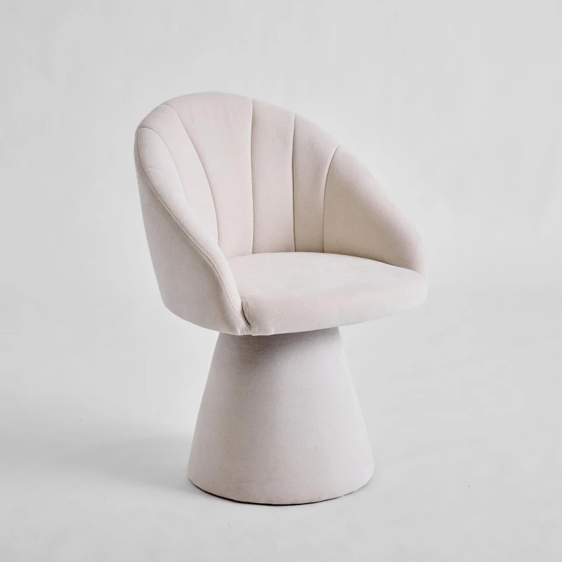 Elegant Swivel Accent Armchair with Curved Backrest, Chenille Vanity Chair with 360° Rotation and Armrests, 22.5'' L x 22" W x 31.5" H, Beige
