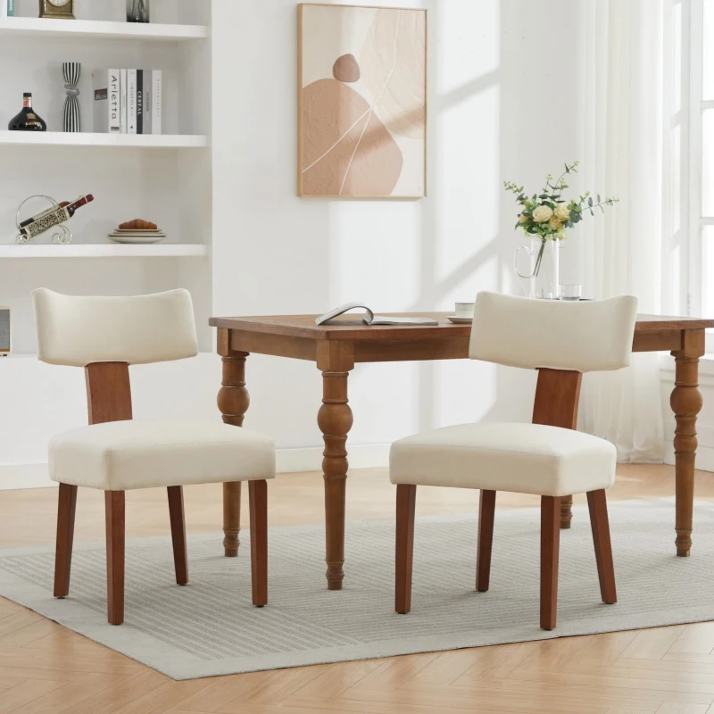 Modern Linen Armless Dining Chair with Padded Seat Cushion, Stylish Side Chair for Dining Room Living Room, 24.5'' L x 20.5"W x 34" H, Beige