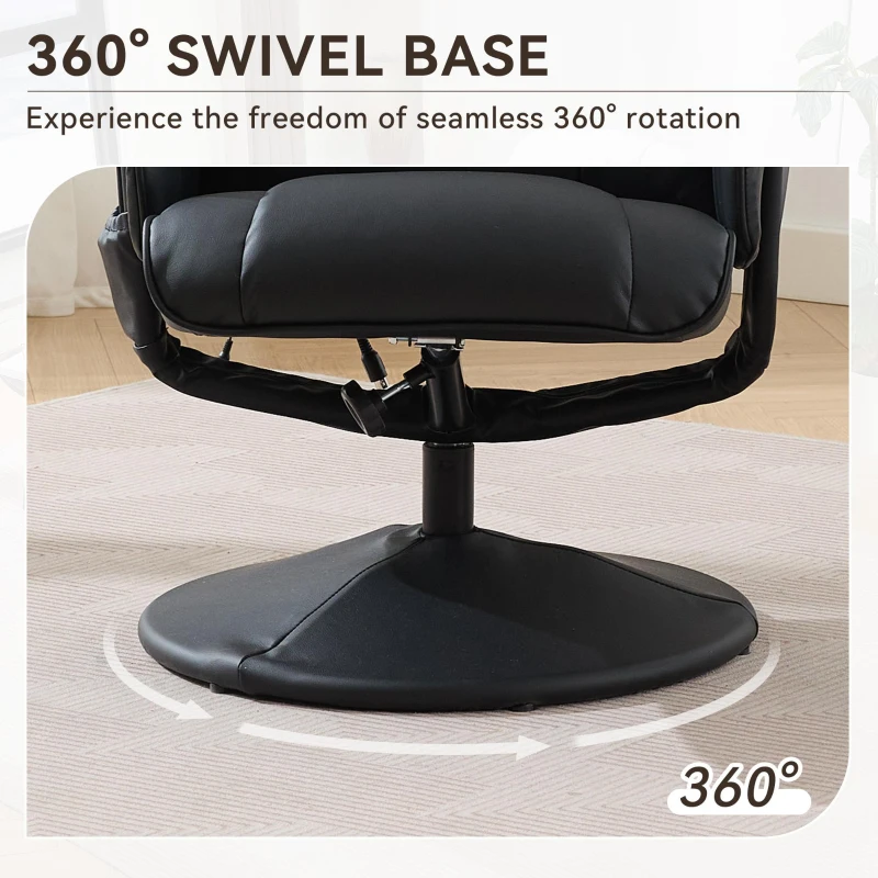 Ergonomic Massage Recliner Chair with Ottoman, Cozy Swivel Lounge Chair with Massage and Seat Heating, 31.5'' L x 29.5" W x 38" H, Black