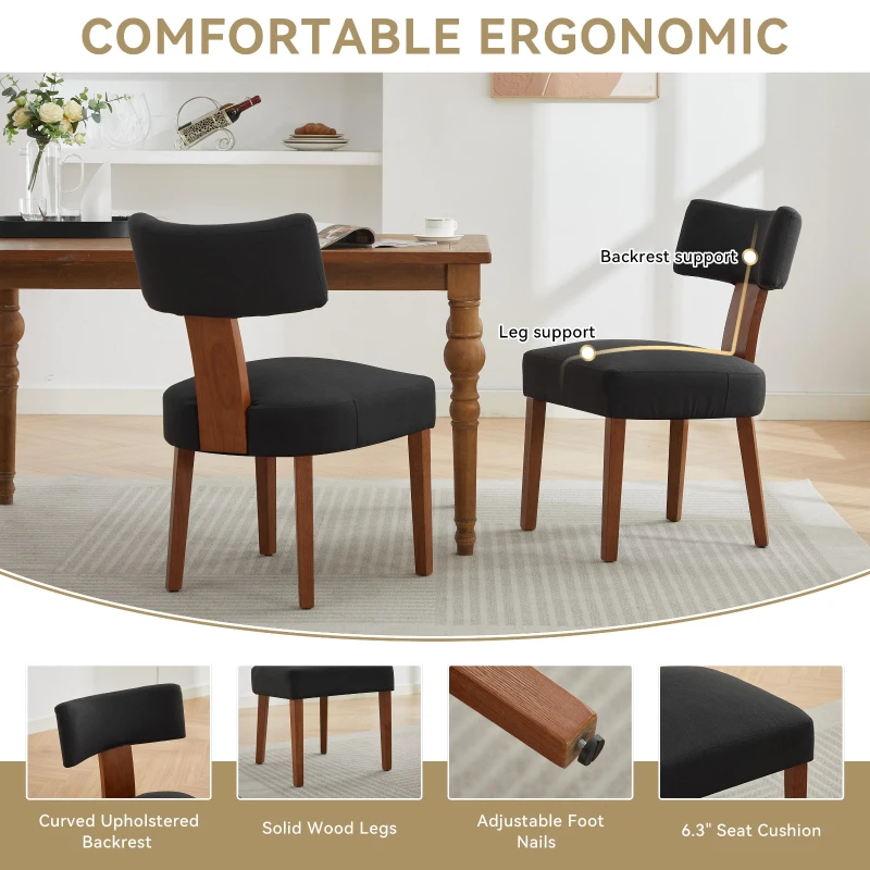 Ergonomic Linen Armless Dining Chair with Padded Seat Cushion, Modern Side Chair for Dining Room Living Room, 24.5'' L x 20.5"W x 34" H, Black