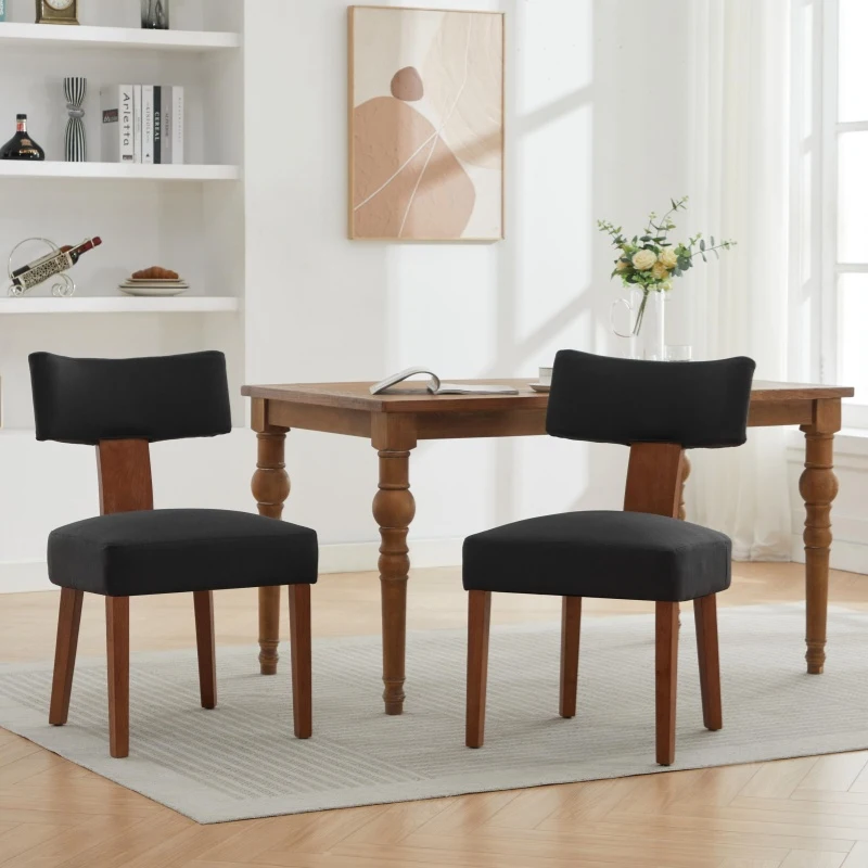 Ergonomic Linen Armless Dining Chair with Padded Seat Cushion, Modern Side Chair for Dining Room Living Room, 24.5'' L x 20.5"W x 34" H, Black