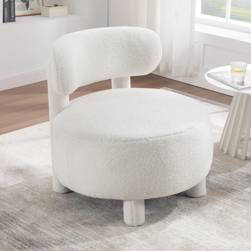 Cozy Teddy Fabric Accent Chair with Padded Seat Cushion, Modern Slipper Chair for Living Room Bedroom Vanity, 28.5'' L x 28.5"W x 30" H, White