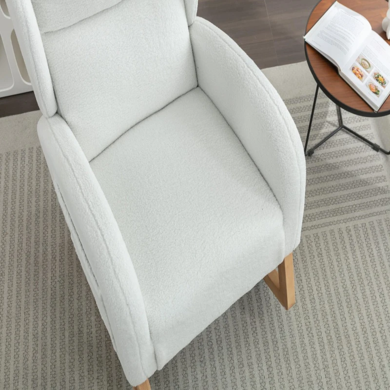 Elegant Teddy Fabric Rocking Chair with Ergonomic Backrest and Plush Filling, Accent Chair with Wooden Legs, 38'' L x 28" W x 40" H, Ivory