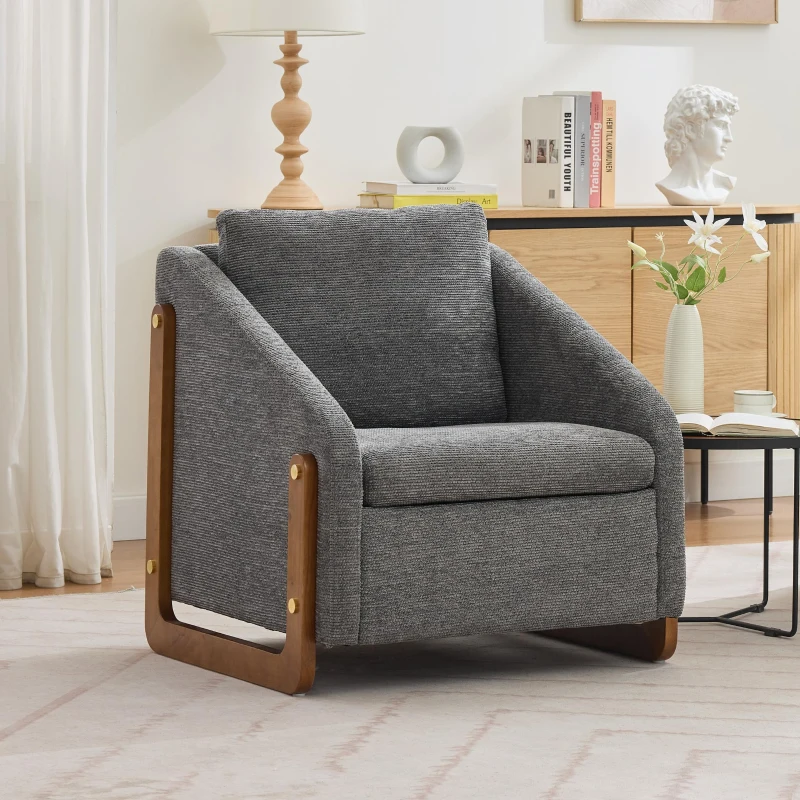 Elegant Chenille Armchair with Cushioned Seat and Nailhead Trim, Ergonomic Accent Chair with Sturdy Wood Frame, 29'' L x 29" W x 29" H, Gray