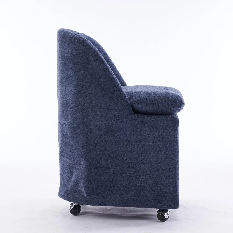 Modern Set of 2 Upholstered Dining Chairs with Soft Chenille, Ergonomic Side Chairs with 360° Swivel Wheels, 21'' L x 21" W x 31" H, Blue