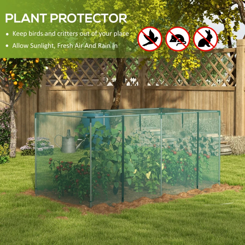 Outsunny Galvanized Steel Crop Cage, Plant Protection Tent with Zippered Door, 8' x 4', Green
