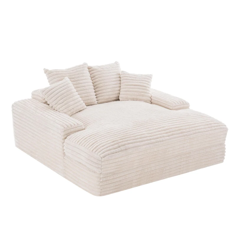 Oversized Chaise Sleeper Sofa with Corduroy, Pillows and Armrests, No-Assembly Lounge Chair for Living Room, 69'' L x 65.5" W x 24.5" H, Beige