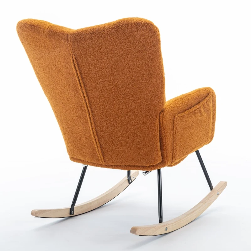 Cozy Teddy Fabric Rocking Chair with Adjustable Footstool, Ergonomic Nursery Chair for Living Room Bedroom, 37'' L x 26"W x 35" H, Caramel