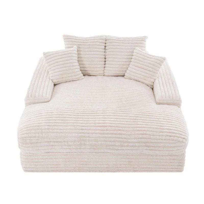 Oversized Chaise Sleeper Sofa with Corduroy, Pillows and Armrests, No-Assembly Lounge Chair for Living Room, 69'' L x 65.5" W x 24.5" H, Beige