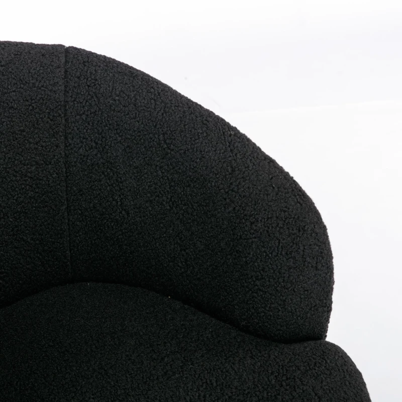 Cozy Teddy Fabric Swivel Accent Chair with Ergonomic Backrest, Classic Barrel Armchair with 360° Rotation, 25.5'' L x 25.5" W x 27.5" H, Black