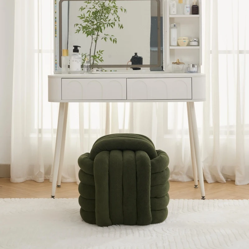 Cozy Modern Knot Design Ottoman with Soft Chenille and Foam Filling, Chic Makeup Stool with No Assembly, 19.5'' L x 19.5" W x 17.5" H, Green
